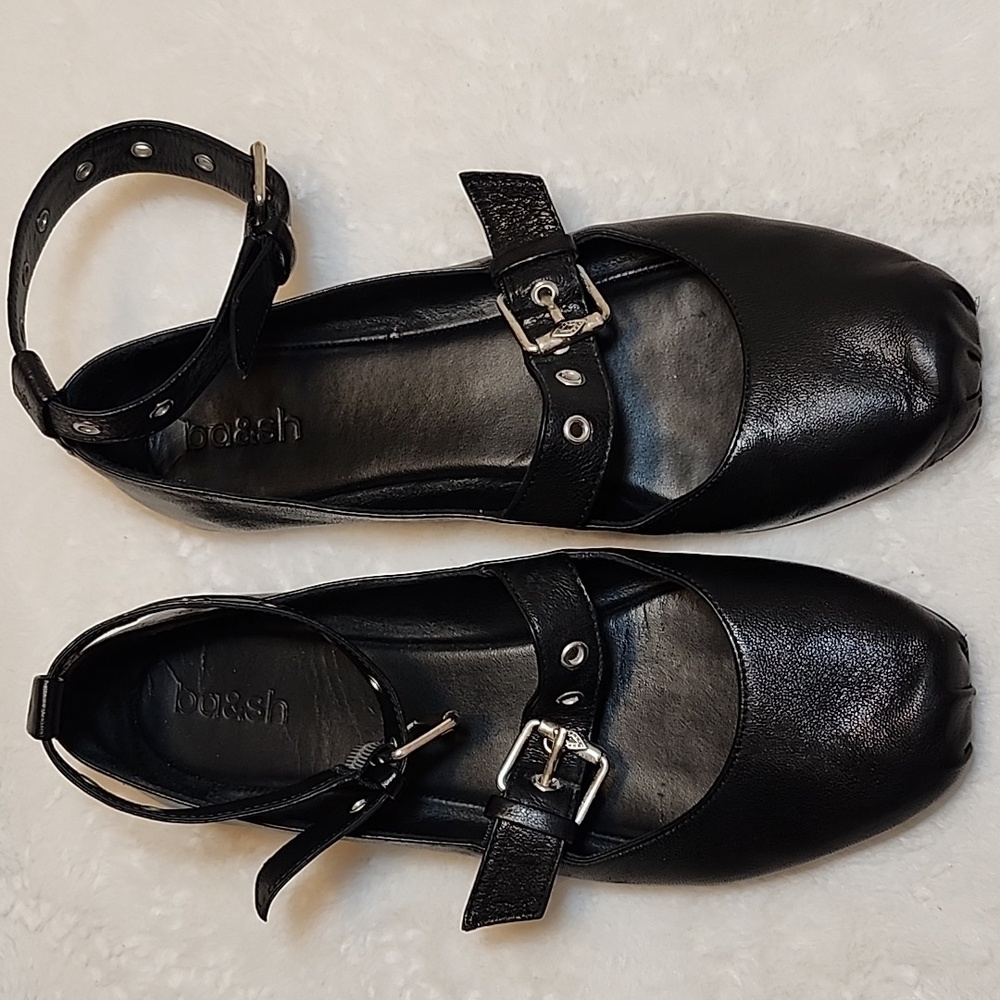 Ba&sh Canya Ballerina Black Leather Ankle Strap Ballet Flats Loafers Shoes Sz 7 - Picture 5 of 16
